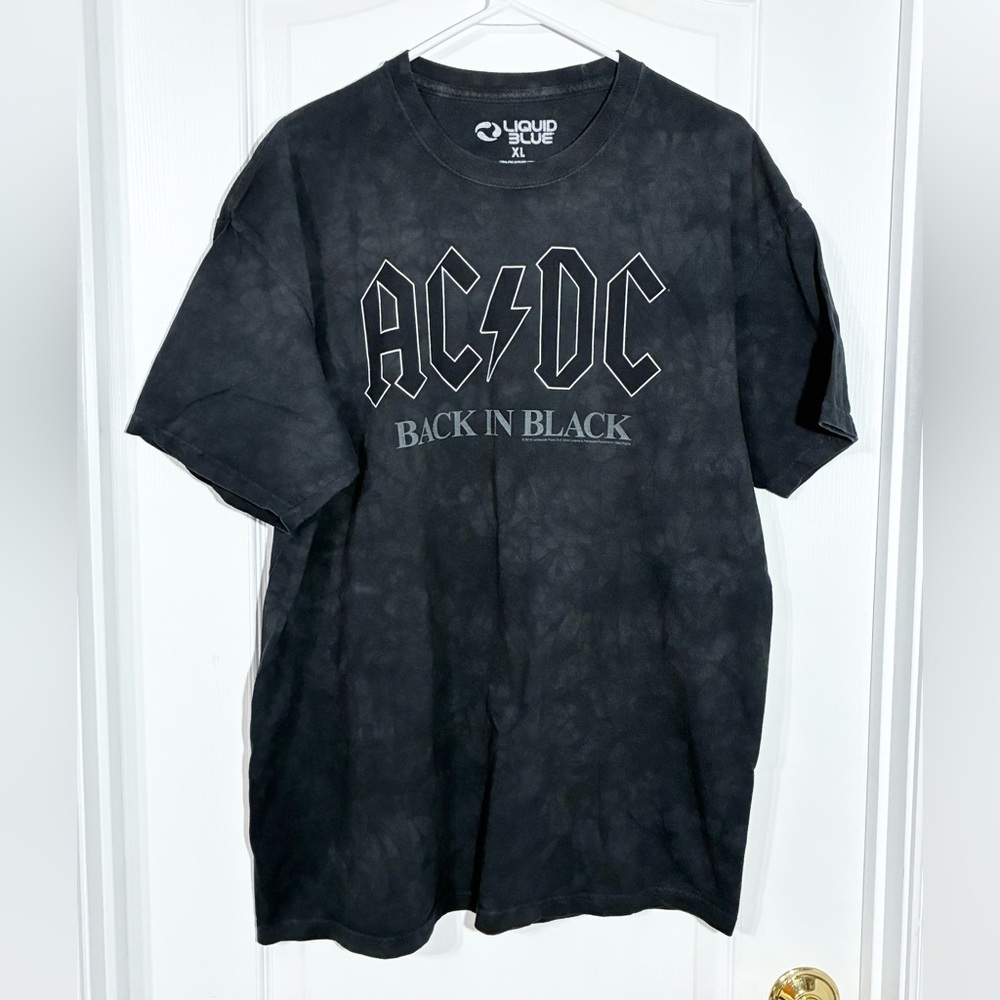 Y2K Liquid Blue AC/DC Back In Black Acid Washed Tee Black Men’s XL